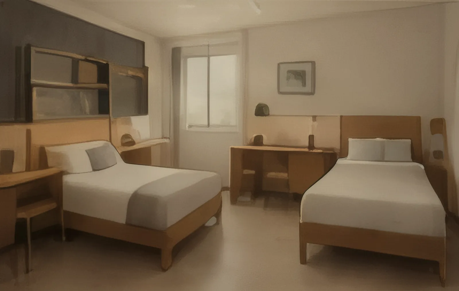 Two-person room with two single beds and study desks